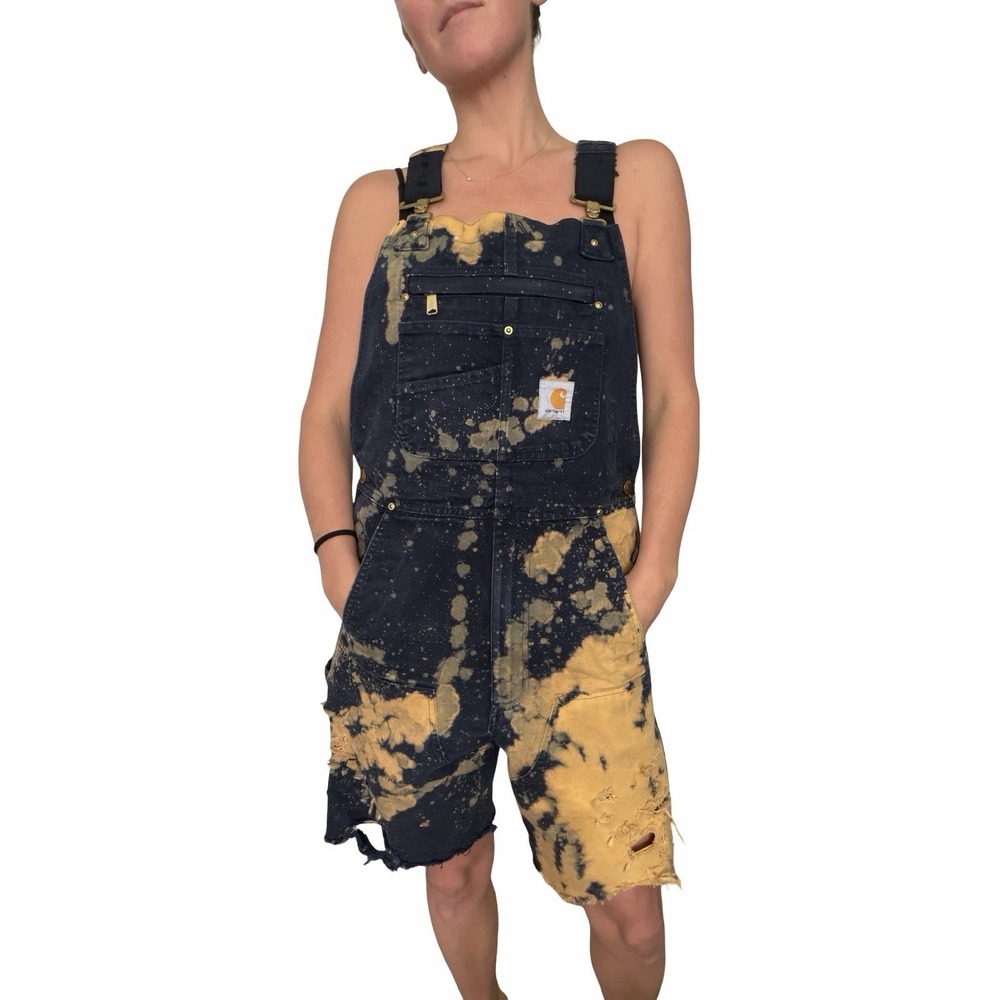 custom-distressed‎ Carhartt bib overalls Cutoff Shorts. Size 30 Navy Blue Cargo - Picture 8 of 8